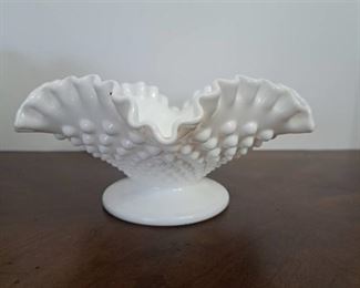 Vintage Fenton Milk Glass Hobnail Pattern Flower Bowl Vase
