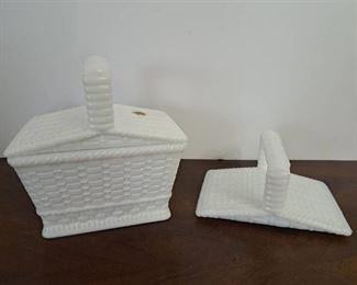 Vintage Westmoreland Milk Glass Picnic Basket Candy Dish with additional replacement lid