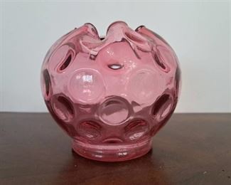 Fenton Cranberry Crimped Ruffled Rose Bowl 5"