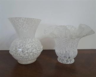 Lot of Vintage Art Glass Speckled Scone and Vase