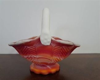 Imperial Glass Frosted Slag Red Orange Small Basket Dish