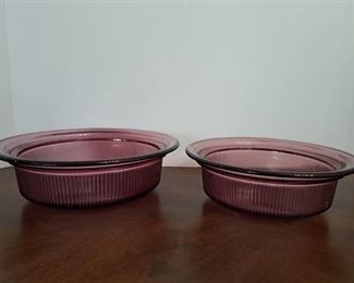 (2) Vision Purple Ribbed Dishes