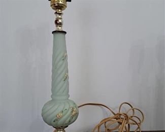 Hand Painted Aqua Green Frosted Swirl Glass Lamp