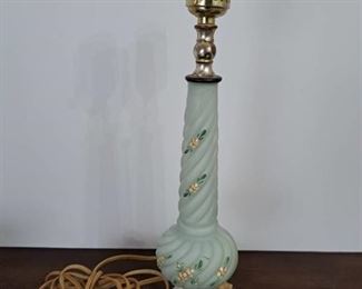 Hand Painted Aqua Green Frosted Swirl Glass Lamp
