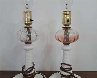 Pair of Milk Glass Base Table Lamps