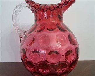 Large 9 1/2" Fenton Art Glass for L.G. Wright Cranberry Thumbprint Pitcher
