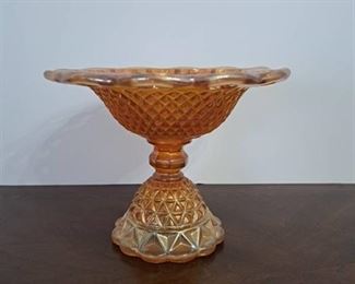Marigold Carnival Glass Pedestal Bowl Candy Dish