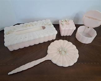 Vintage (4) Piece Pink Plastic Vanity Set