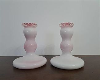 1950s Fenton Peach Crest Candle Stick Holders
