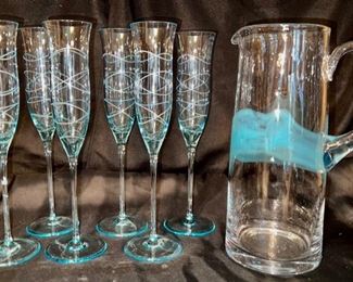 NEW Nambe Champagne Glasses and Pitcher