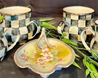 McKenzie Childs Mugs and Nppon Trinket Tray