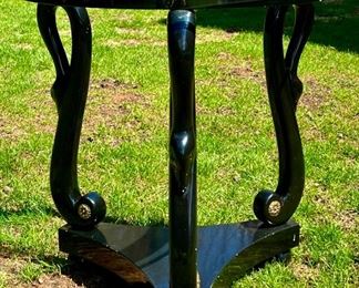 French Directoire Guéridon Side Table in Black Lacquer with Glass Top and Swans
