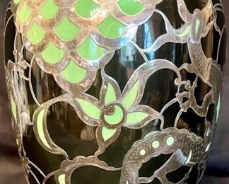 Incredibly RARE and Exceptional Original Friedrich Wilhelm Spahr Sterling Silver Overlay Vase