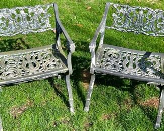 Antique Cast Iron Black "Throne" Lawn Chairs