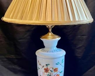 Antique Opaline Hand Painted Baccarat Baluster Form Table Lamp
