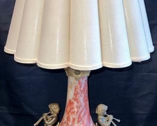 Superb Antique Louis XVI Marble Table Lamp with Golden Brass Cherubs