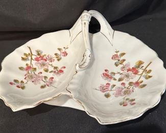 Antique European Divided Butterfly Handled Serving Dish 