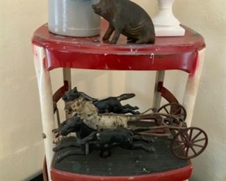 CAST IRON PIG BANK, TEAM OF HORSES. 