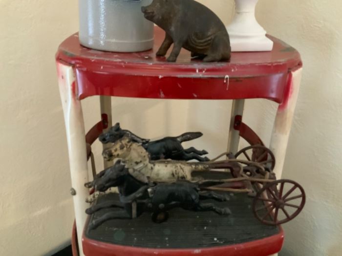 CAST IRON PIG BANK, TEAM OF HORSES. 