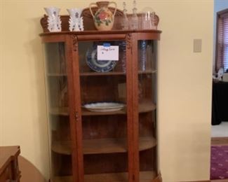 VERY NICE OAK CURVE GLASS CHINA CABINET