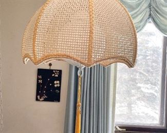 1970s caned hanging light fixture 