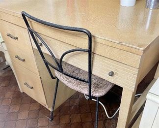 MCM blonde small desk and chair 