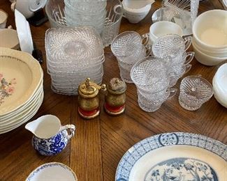 Antique china ands glass snack tray sets