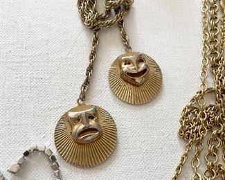 Vintage costume jewelry (Comedy and Tragedy) drama theme mid century necklace
