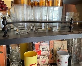 Mid Century Barware and accessories (and Armoire style lit bar cabinet with locking liquor cabinet)