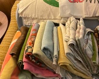 Large selection of linens (sheets, towels, blankets, etc) many vintage 