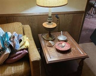 Vintage side table and table lamp, marble ashtray/catchall