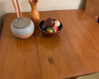 Vintage mid century wood dining table with extra leaves and pads 