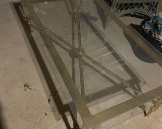 Vintage glass top brass coffee table 