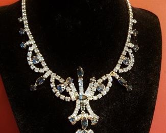 Fabulous Vintage Faux Diamond - Shapphire Necklace w/ Earrings