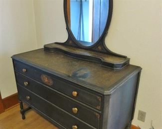 Antique Deco Painted Dresser w/ Oval Mirror