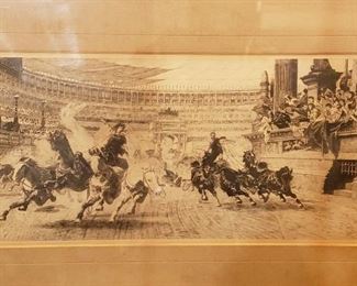 Vintage Etching of a Chariot Race