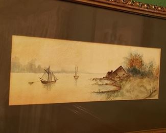 ""On the Lake" Small Vintage Orig. Watercolor