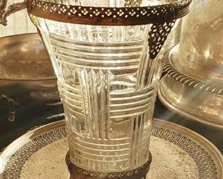 Wonderful Deco Cut Crystal Vase w/ Gilt Fittings