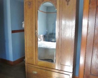 Antique Oak Beveled Mirror Armoire