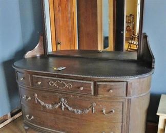 Wonderful Antique Caned Dresser w/ Beveled Mirror