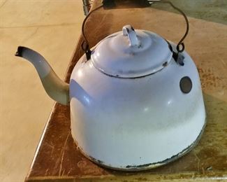 Antique White Enamel Tea Pot