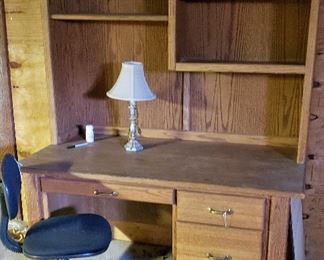 1970's Oak Computer Desk & Shelf