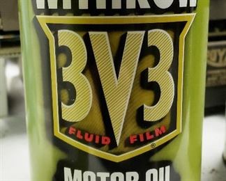 Vintage Can of Withrow 3V3 30 W Motor Oil - we have 7, never opened!  Look at the vehicles at the bottom ...