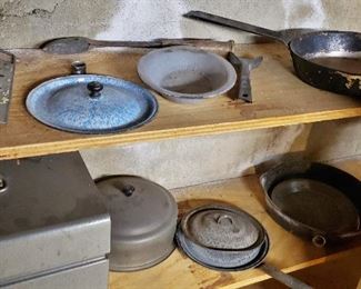 Vintage Enamelware & Iron Pots