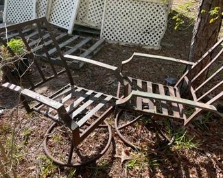 2 swivel  metal chairs