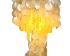 Fantastic 47" Verner Panton-Style Capiz Shell Chandelier w/ Wood Top - Circa 1960's