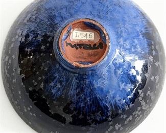 GERTRUD AND OTTO NATZLER Crystalline Blue Glaze Pottery Bowl with Label	