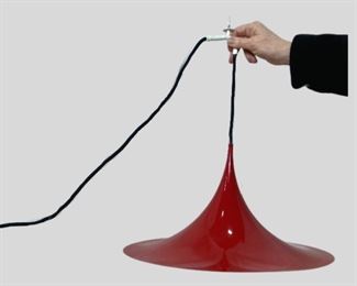 Mid-Century Danish Red Gubi Semi Pendant Light by Bonderup and Thorup for Fog & Morup 1960's
