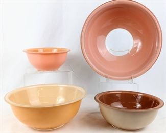 Four Vintage PYREX Autumn Rainbow Bowls - Frosted Sides and Clear Bottoms
