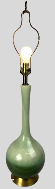 Mid Century Modern Italian Tall Green Glaze Ceramic Table Lamp
